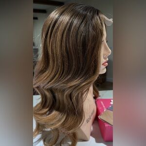 HAIR, 20” Long Layers, Lace at Center Part, Ombre Med Brown to Light brown